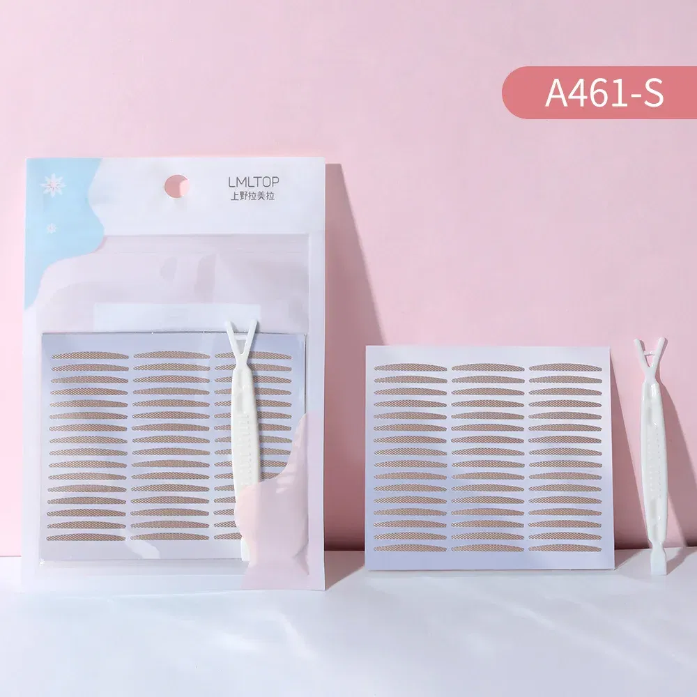 Color: LIGHT BLUE - Clear Beige Stripe Self-adhesive Natural Eye Tape Makeup Tool Invisible Double Fold Eyelid Lace Paste Eyelid Tape Sticker 240pcs