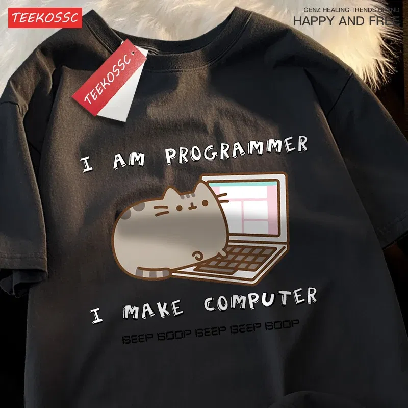 Color: black, Size: L - I Am Programmer I Make Computer Mens T Shirts Summer Cotton T-Shirt Oversized Loose Short Sleeve Crewneck Tee Clothes Fashion