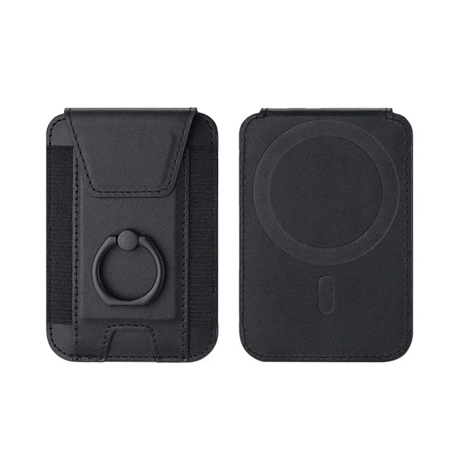 Color: black, Material: Artificial Leather - Magnetic Phone Case Slim Wallet Pu Leather Ring Phone Stand Men Women Magnet Credit Card Holder for Iphone 12 13 14 15 16 Pro
