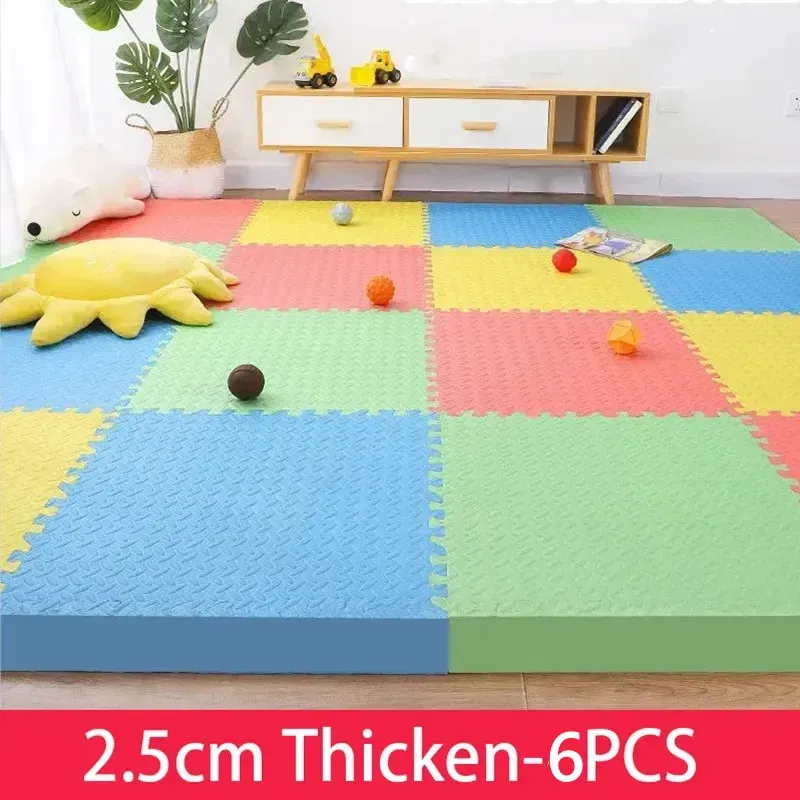 Color: DEEP BLUE - Thicken 2.5cm Tatame Baby Play Mat Activities Mat for Baby Mat 6PCS Game Mats Playroom Mat Play Mats Floor Noise Mat Puzzle Mat