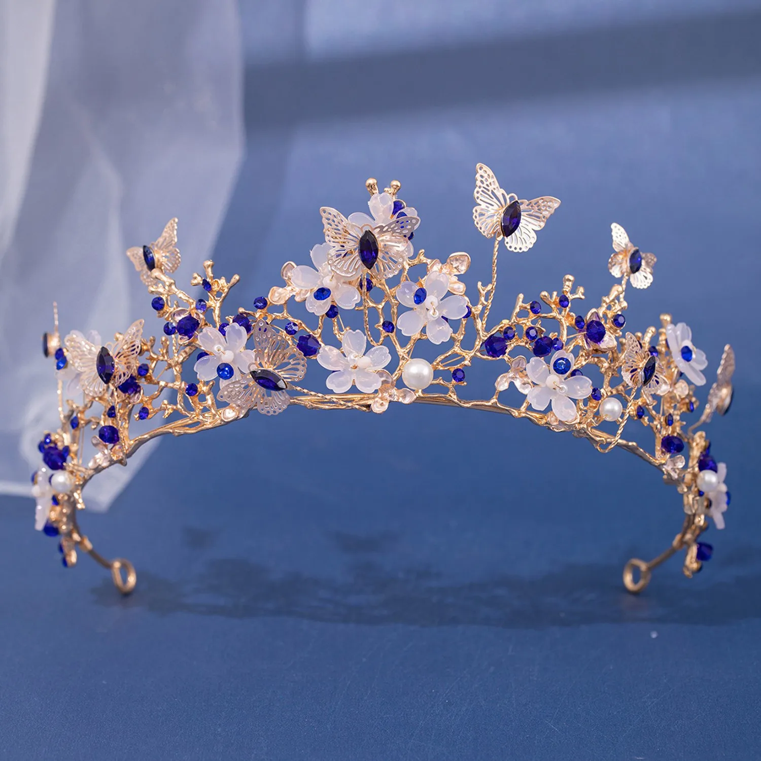 Metal color: Pure Gold Color - Baroque Silver Color Purple Crystal Butterfly Bridal Tiaras Crowns Headpiece Rhinestone Pageant Diadem Wedding Hair Accessories
