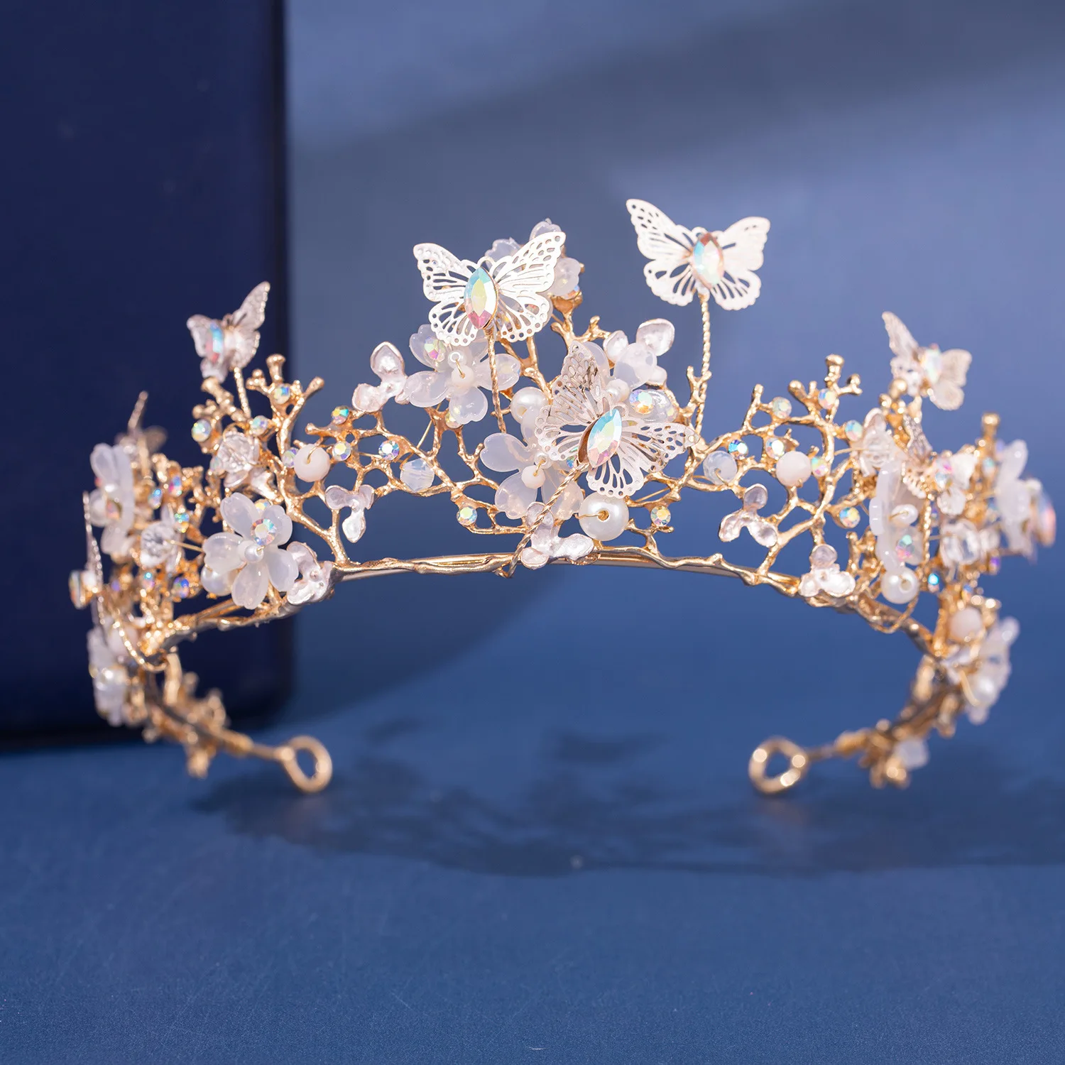 Metal color: Pure Gold Color - Baroque Silver Color Purple Crystal Butterfly Bridal Tiaras Crowns Headpiece Rhinestone Pageant Diadem Wedding Hair Accessories