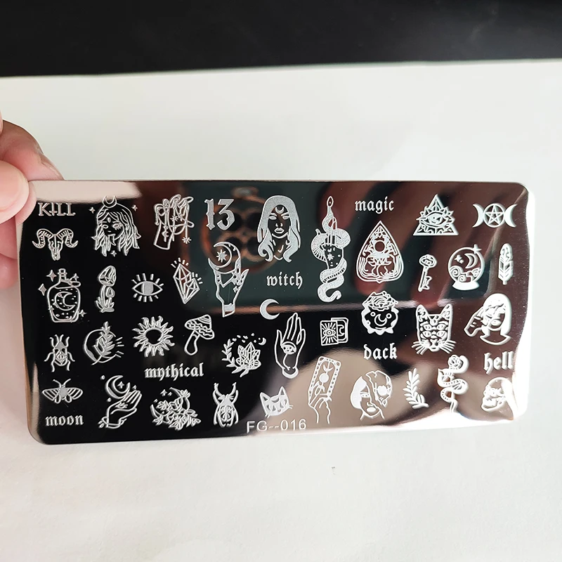 Color: Burgundy - Cute Cartoon Animal Nail Stamping Plates Cartoon Cat Mermaid Girl Gragon Brand Image Stainless Steel Stencil Nail Art Template