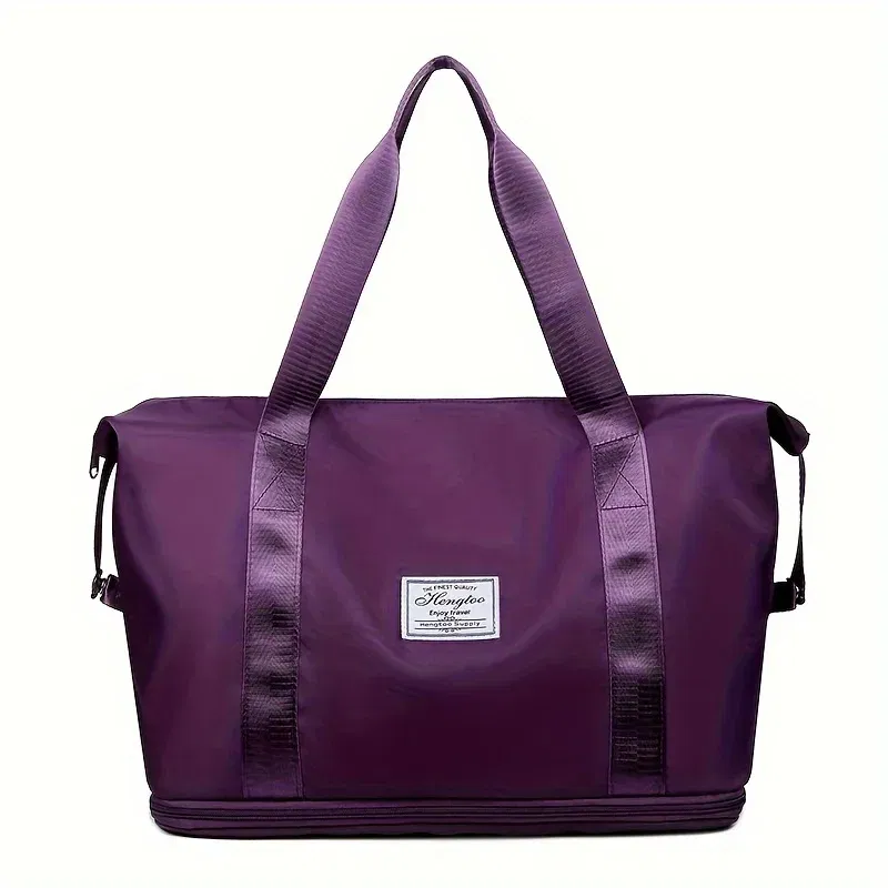 Color: PURPLE - Double-layer expandable large-capacity luggage bag, new multi-functional foldable portable gym bag, sports travel bag-tan