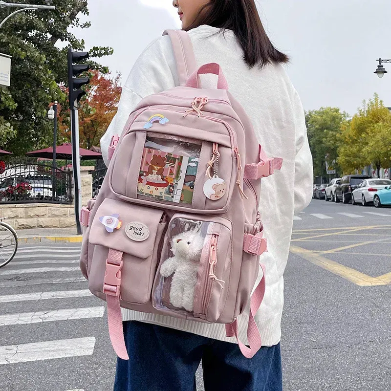 Color: black - Cute Girls Backpack Fashion Cartoon Teen Student School Backpack Lovely Women's Bag Versatile Laptop Girl's School Bag