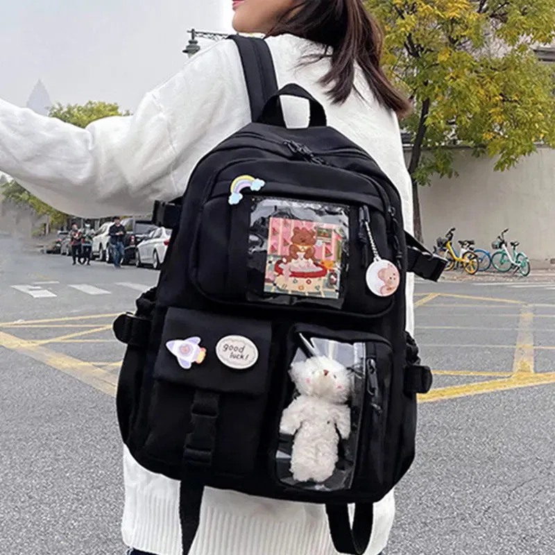 Color: black - Cute Girls Backpack Fashion Cartoon Teen Student School Backpack Lovely Women's Bag Versatile Laptop Girl's School Bag
