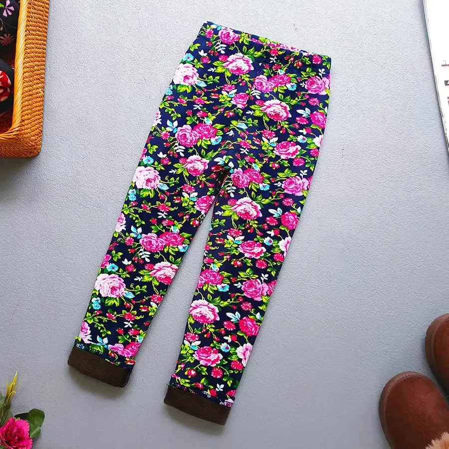Color: Silver, Kid Size: 2T - Autumn Winter Print Flowers Thick Warm Kids Toddler Baby Girls Leggings Children's Pants