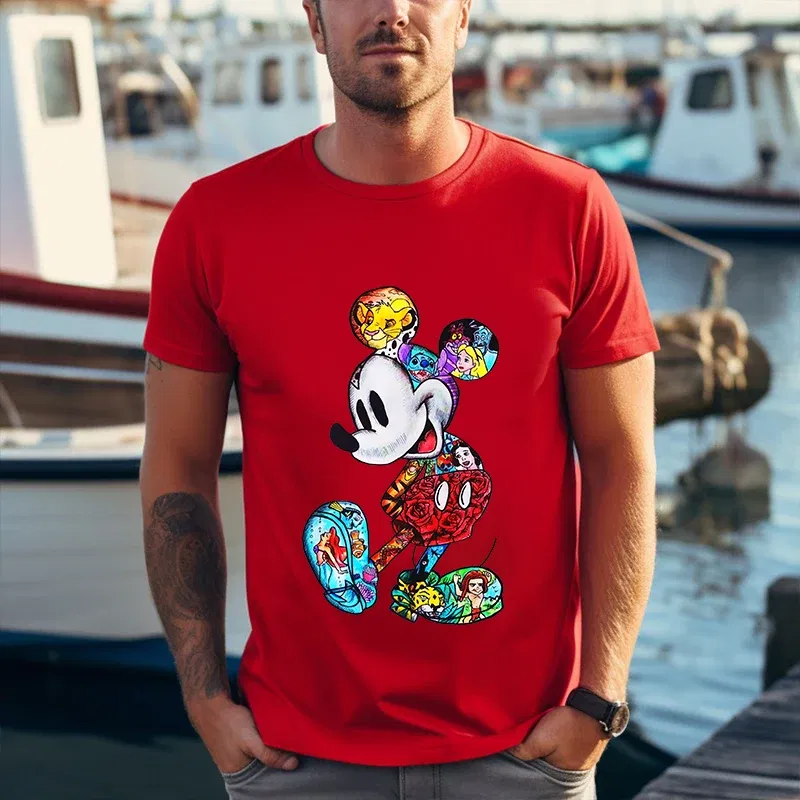 Color: SKY BLUE, Size: XS?€old?‰ - Disney Couples Mickey Mouse Minnie Print T-shirt Couples Men's and Women's Cotton Short Sleeve Casual Tops