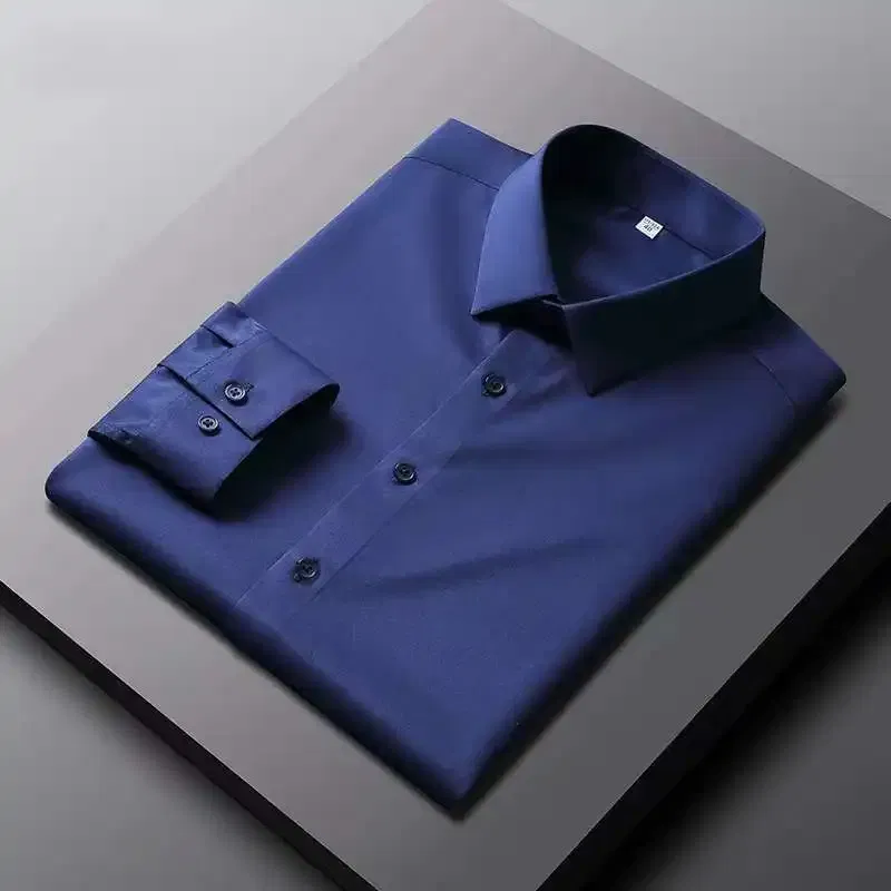 Color: Navy Blue?€ AE existing skus?‰, Size: XXXL - Men's Casual and Fashionable Long Sleeved Solid Color Shirt Non Ironing and Wrinkle Resistant Business Top