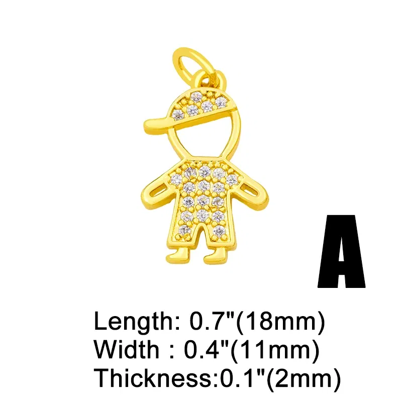 Metal color: ROSE GOLD COLOR - OCESRIO Gold Plated CZ Small Boy and Girl Charms for Necklaces Copper DIY Handmade Pendants for Earrings Wholesale chma091