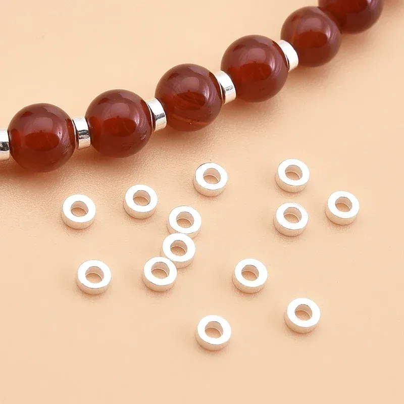 10PCS 925 sterling silver jewelry accessories Circle gasket flat beads handmade beaded diy bracelet necklace material