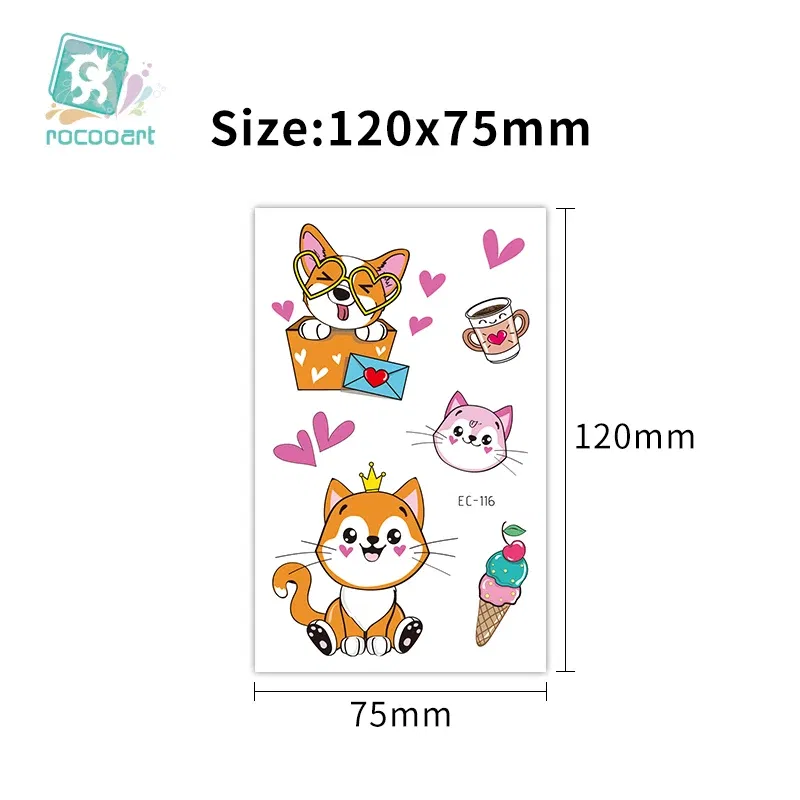 Color: WHITE - Cartoon Animal Waterproof Temporary Tattoo Cute Pet Cats and Dogs Tattoo Stickers Children Boy Girl Fake Body Art Flash Tatoo