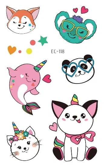 Color: WHITE - Cartoon Animal Waterproof Temporary Tattoo Cute Pet Cats and Dogs Tattoo Stickers Children Boy Girl Fake Body Art Flash Tatoo