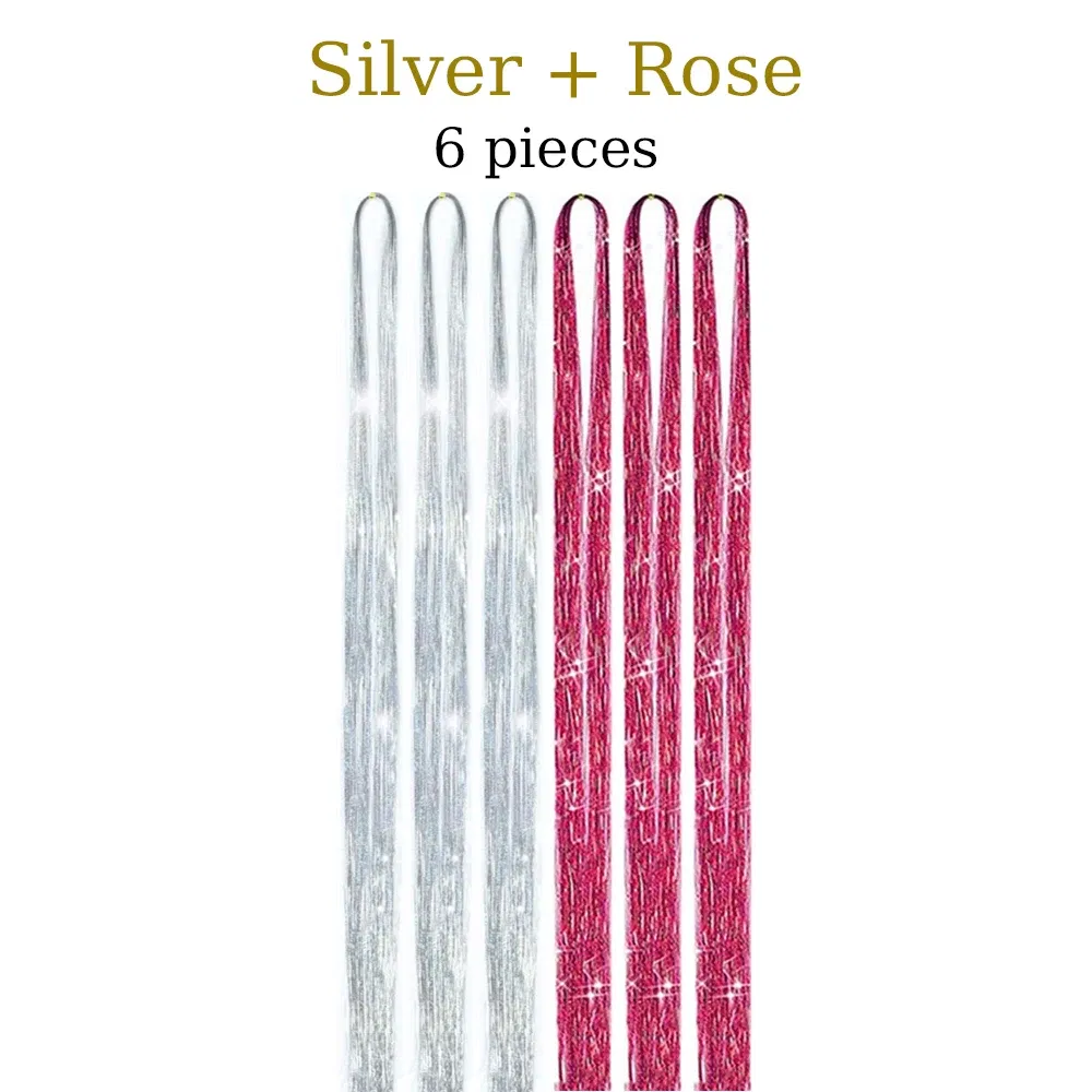 Color: #5, Stretched Length: 24inches - 48 Inch Hair Tinsel Kit With Tool 1200 strands Tinsel Hair Extensions 12 Colors Fairy Hair Tinsel, Sparkling Shiny Hair Tinsel