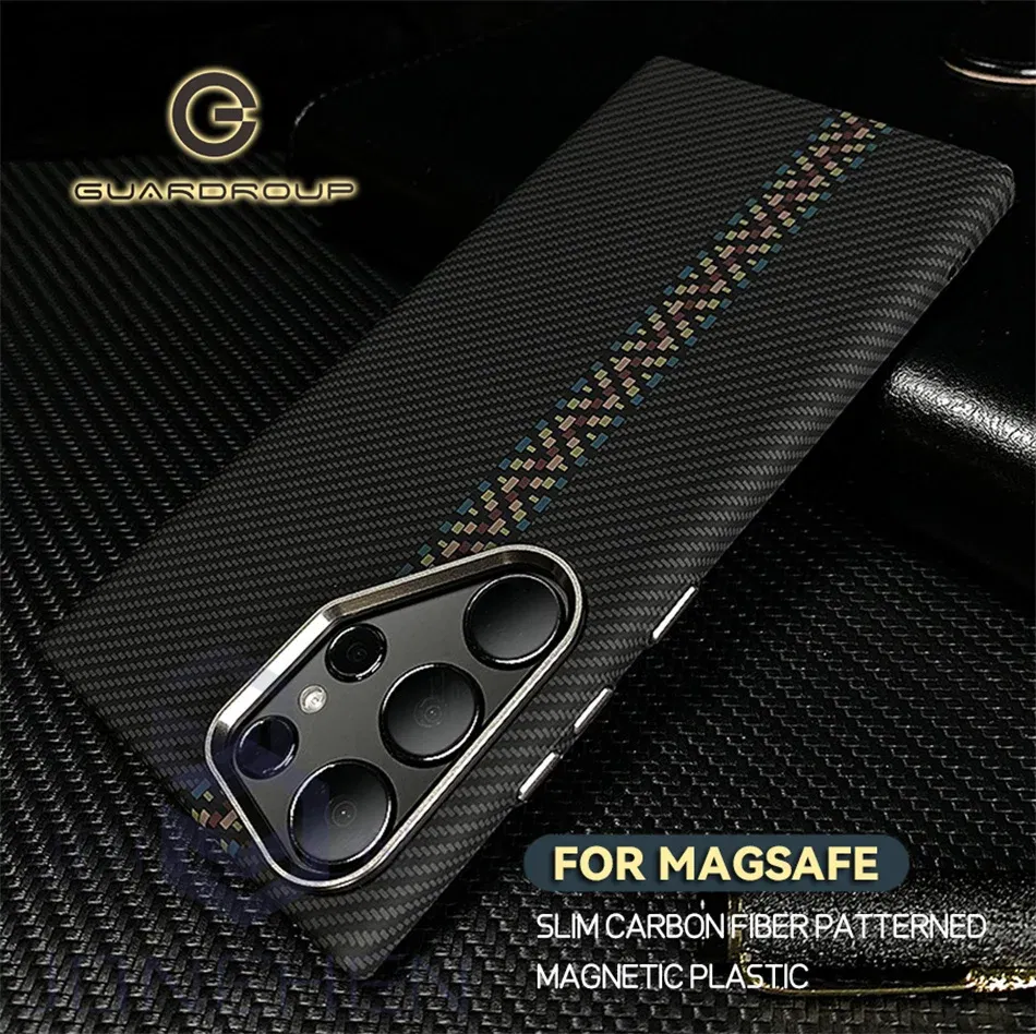 Color: Blue, Material: tpu - Carbon Fibre 3D Relief For MagSafe Case For Samsung Galaxy S24 Ultra S23 Plus Wireless Charge Hard PC Shockproof Magnetic Cover