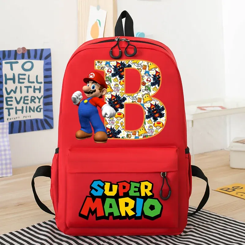 Color: black, Size: 12cm - New Super Mario Bro School Bag Cartoon Letter Printed Children Backpack Boys Girls School Backpacks Children's Birthday Gifts