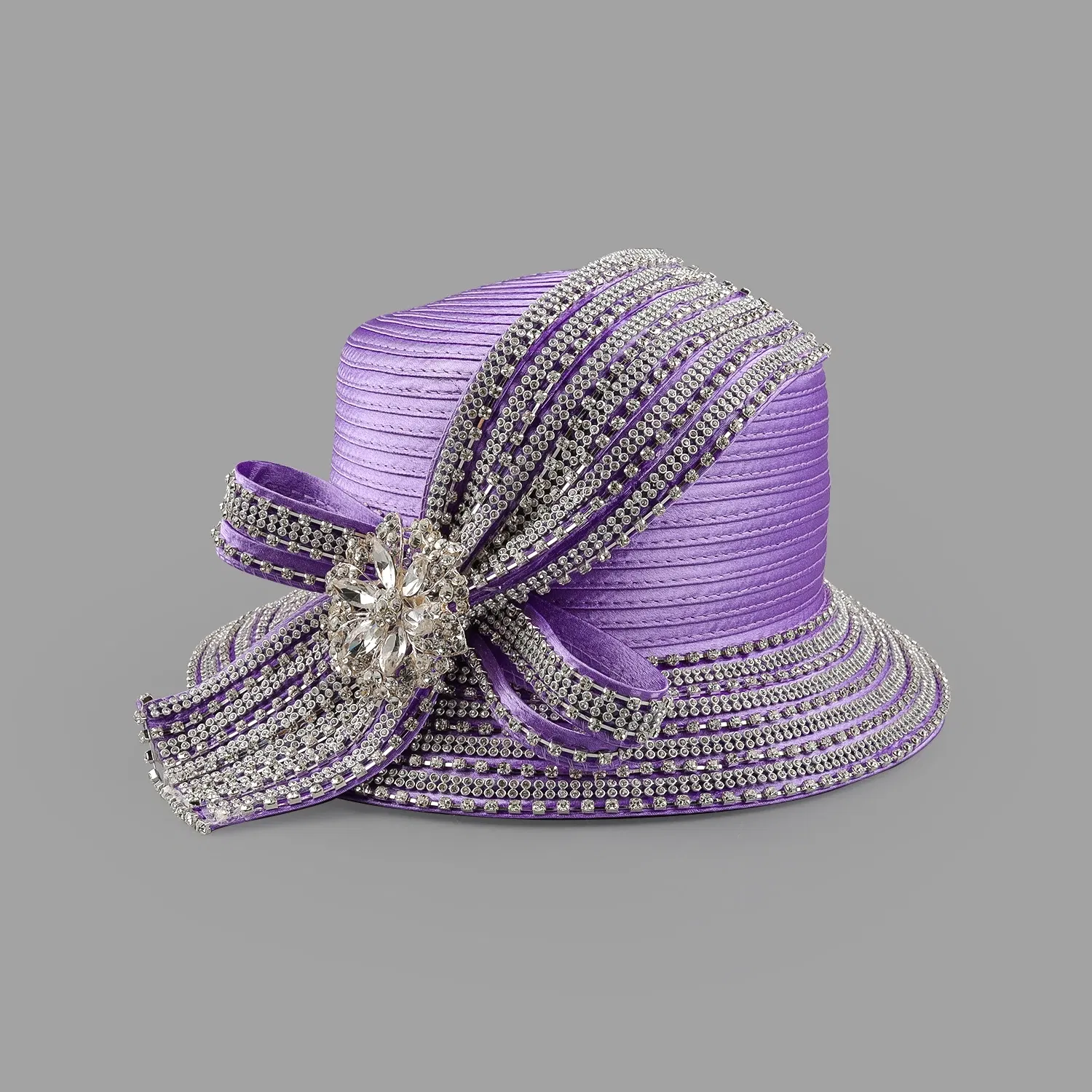 Color: Pink - Unique Satin Cloth Church Hat Perfect Photography Rhinestone Formal Top Hat Deluxe Banquet Flower Wedding Hat Female Fascinator
