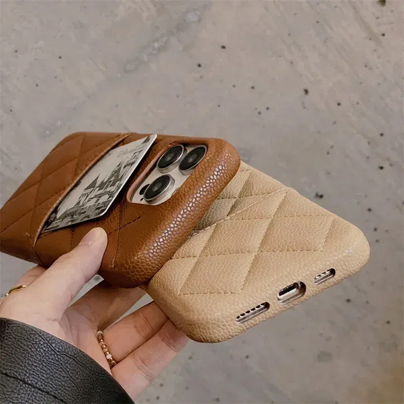 Color: Brown, Material: ABS - Luxury Lattice Pattern Leather Cover for IPhone 16 15 14 13 Pro Max Credit Card Slot Holder Purse Wallet Shockproof Phone Case