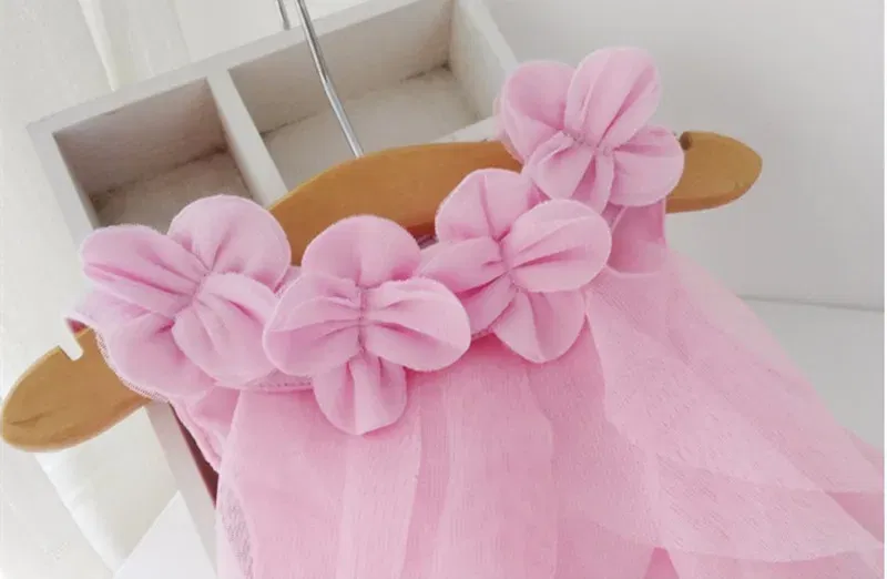 Color: Pink, Kid Size: 18M - Summer Sleeveless Girls Chiffon Dress Flowers Kids Girl Birthday Party Dresses Baby Clothes Vestidos