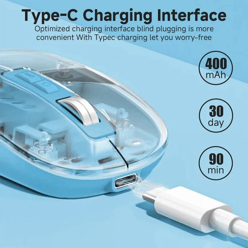 Transparent Dual Mode Wireless Mouse 2.4G Bluetooth Rechargeable Mouse Silence Ergonomic Mouse For iPad Laptop Tablet Phone PC