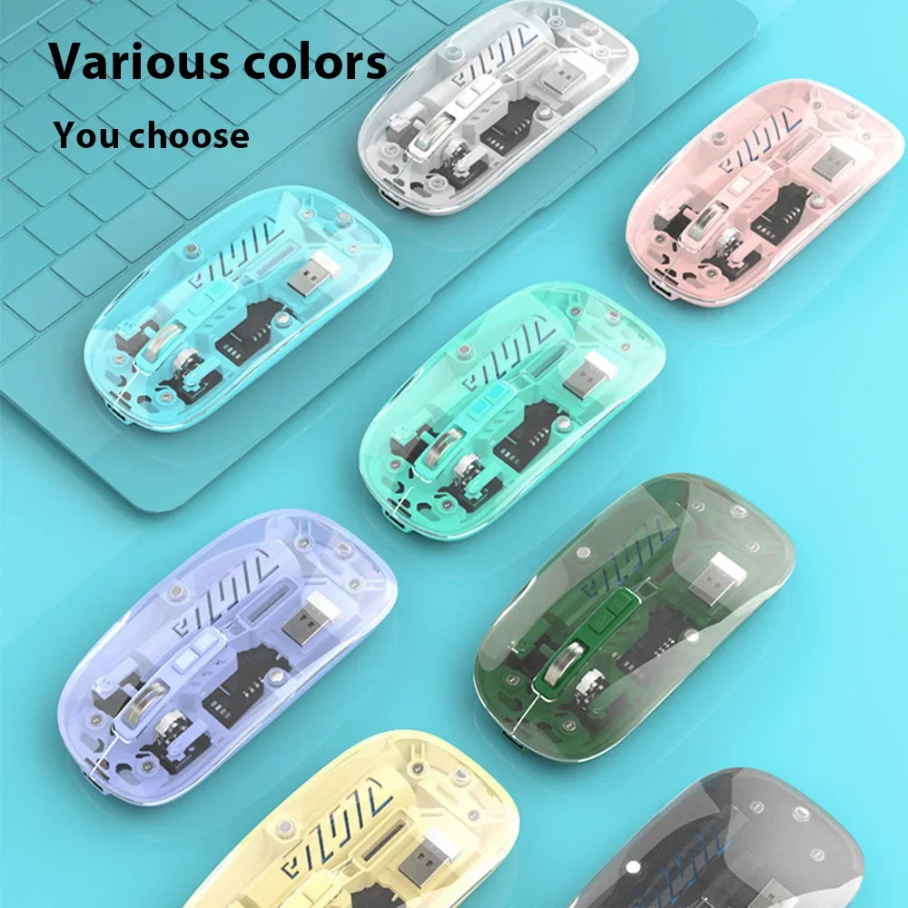 Transparent Dual Mode Wireless Mouse 2.4G Bluetooth Rechargeable Mouse Silence Ergonomic Mouse For iPad Laptop Tablet Phone PC