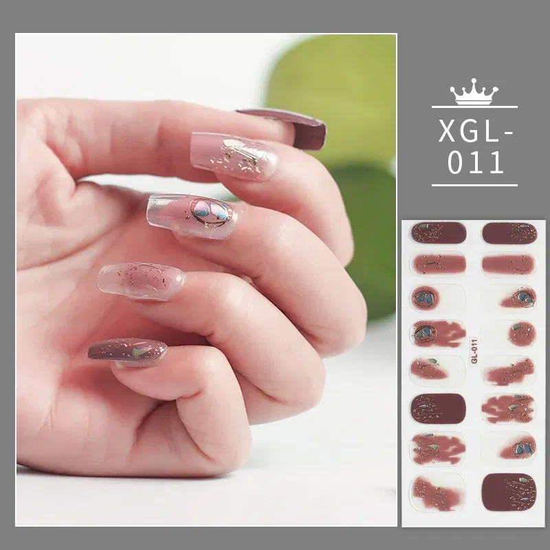 Color: purple color - 1 Sheet Glitter Nail Stickers Nail Art Polish Stickers Nail Tips Nail File Adhesive Wraps Manicure Decal Strips Drop Shipping