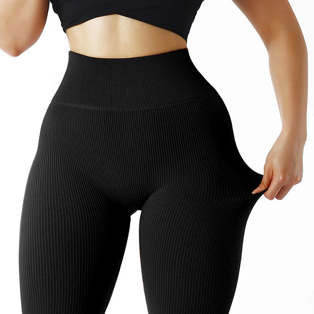 Color: Beige, Size: L - Sexy Gym Leggings Women Fitness Seamless Compression Leggings Women Running Outdoors Activewear Pants