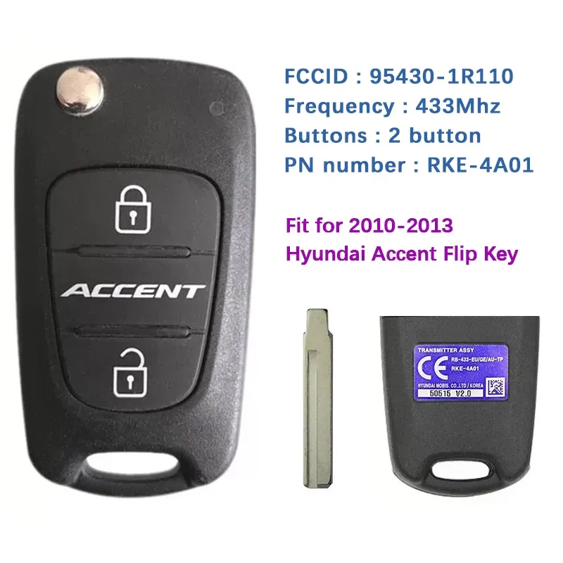 CN020122 Original 2 Button Hyundai Remote Key For Hyundai Accent 2010-2013 Flip Fob 433MHZ 95430-1R110 RKE-4A01