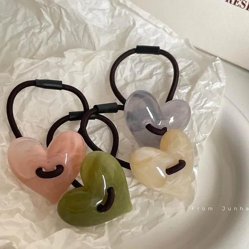 Color: Yellow, Ships From: CHINA - Korean Love Acrylic Jelly Hair Band Ponytail Rubber Band Bun Rope Net Red Hair Accessories Headwear  Elastic Hair Bands