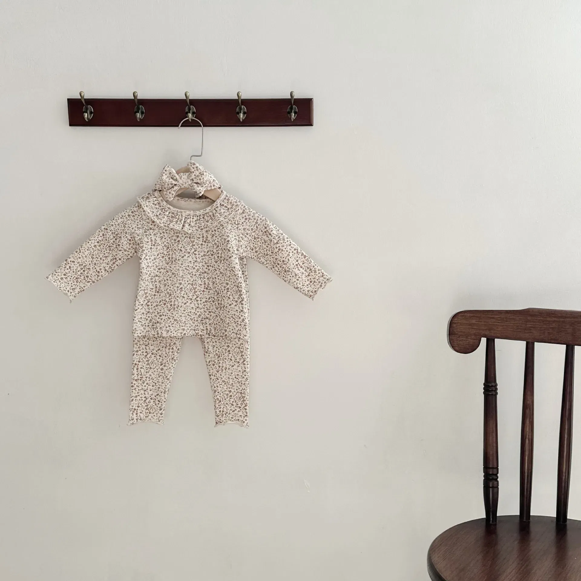 Color: Beige, Kid Size: 12M - 2025 Spring New Baby Long Sleeve Clothes Set Infant Girl Floral Tops + Leggings + Headband 3pcs Suit Cotton Toddler Outfits