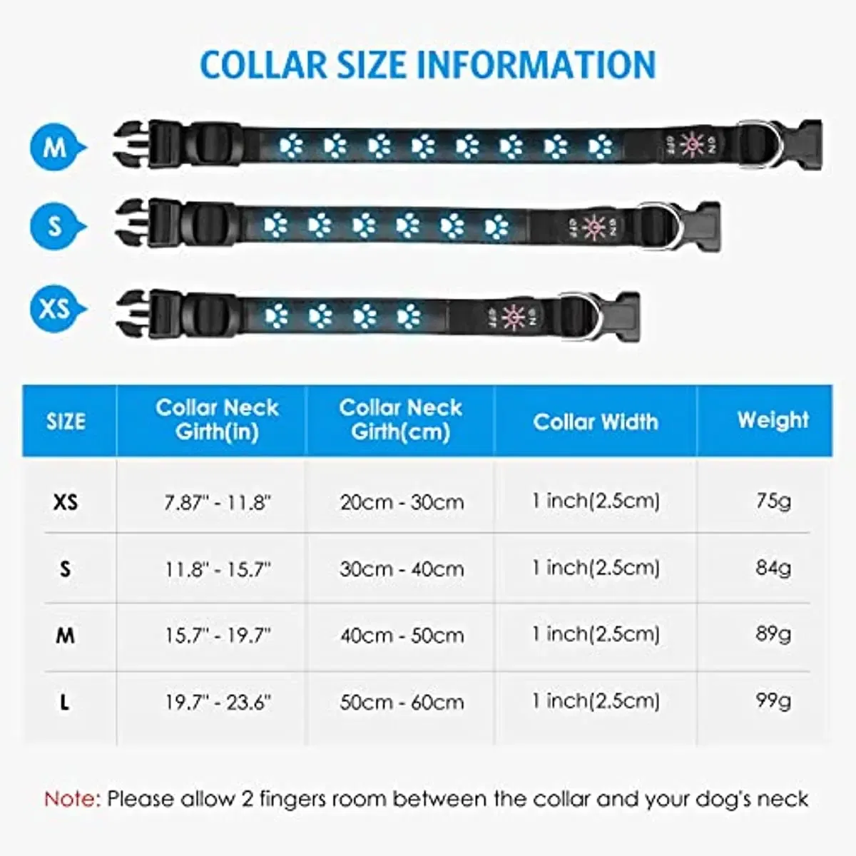 Color: WHITE, Size: L - 7 Modes Led Dog Collar Bone Colourful Light Luminous Dog Collar USB Chargeable Swimming Bright Night Pet Accessories