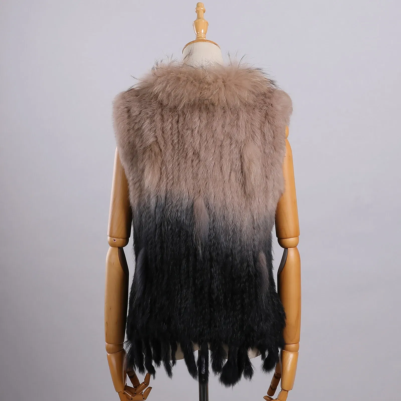 Color: WHITE, Size: M - Luxury Women's Genuine Premium Long Hair Rabbit Fur Knit Vest Raccoon Fur Trim Gilet Lady Sleeveless Waistcoat Real Fur Jacket