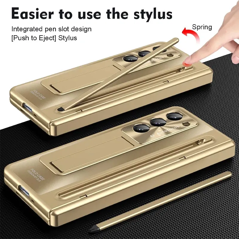 Color: Black, Bundle: Case & Strap, Material: Aluminum - For Samsung Galaxy Z Fold 4 5 Case With S Pen Stand & Hinge Cover Screen Protector All-inclusive Anti-drop For Z Fold5 Fold4