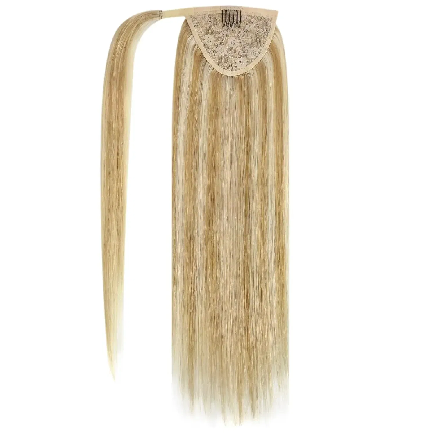Color: T1B/Red, Life Span: 6 Months With Proper Care, Stretched Length: 16inches - VeSunny Human Hair Ponytail Light Blonde Mix Golden Blonde Real Hair Ponytail Extension Highlights Blonde Ponytail Hair 80g