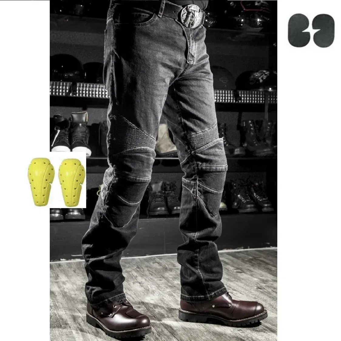 Color: Brown, Size: L - Mens Black Biker Jeans Motocycle Denim Pants Male Stretch Original Trousers Off-road Pants Protection Clothing 4xl Plus Size