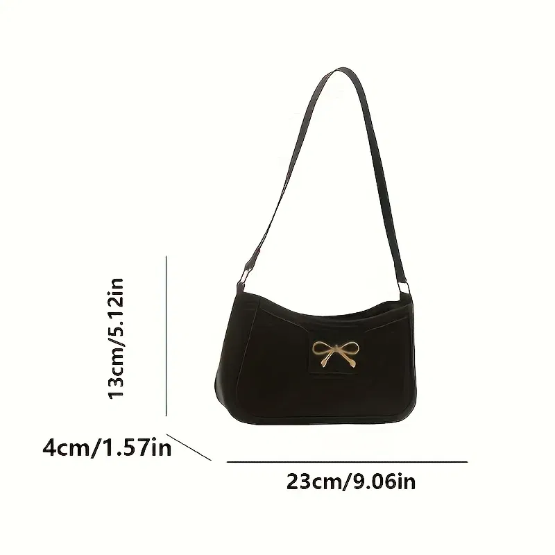 Color: black - Solid Color Bowknot Shoulder Bag, Elegant Small Square Bag, Suitable for Women Handbags, Zipper Closure,Fashion Underarm Bag,