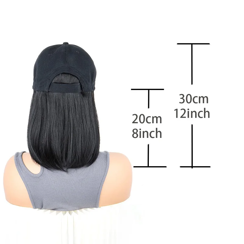 Color: Brown - Synthetic Short Straight Bobo Hat Wigs Baseball Cap Adjustable Black Brown Hairpiece for Women