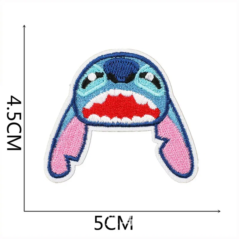 Color: WHITE - 1pcs Lilo & Stitch Embroidery Cloth Stickers Disney Bags Clothes DIY Accessories Kids Pants Hole Repair Iron On Patch Applique
