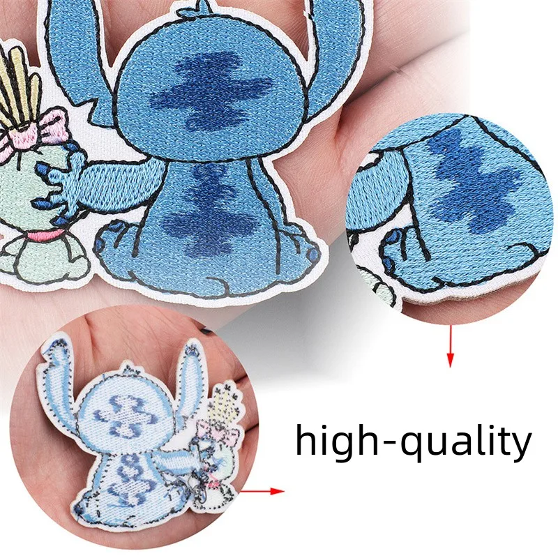 Color: WHITE - 1pcs Lilo & Stitch Embroidery Cloth Stickers Disney Bags Clothes DIY Accessories Kids Pants Hole Repair Iron On Patch Applique