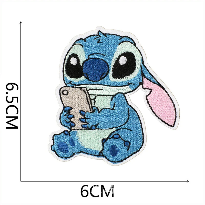 Color: WHITE - 1pcs Lilo & Stitch Embroidery Cloth Stickers Disney Bags Clothes DIY Accessories Kids Pants Hole Repair Iron On Patch Applique