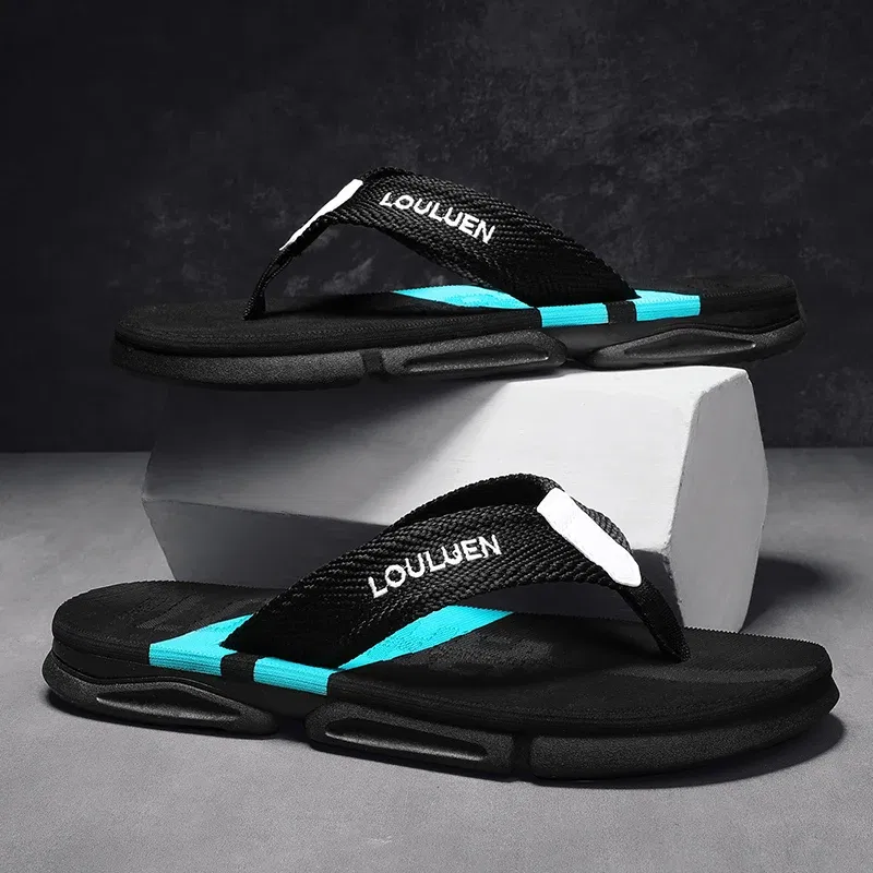 Color: black, Shoe Size: 45 - High Quality Men Flip Flops Summer Beach Slippers Men Fashion Casual Breathable Antiskid Beach Flip Flops Men Summer Outdoor