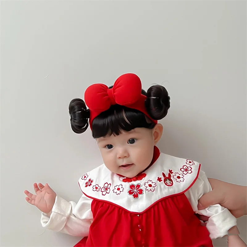 Color: light green - New Year Hair Accessories Cute Bow Baby Girl Wig Hat Hairpiece Christmas Newborn Children Kids Girls Cosplay Headbands Headwear