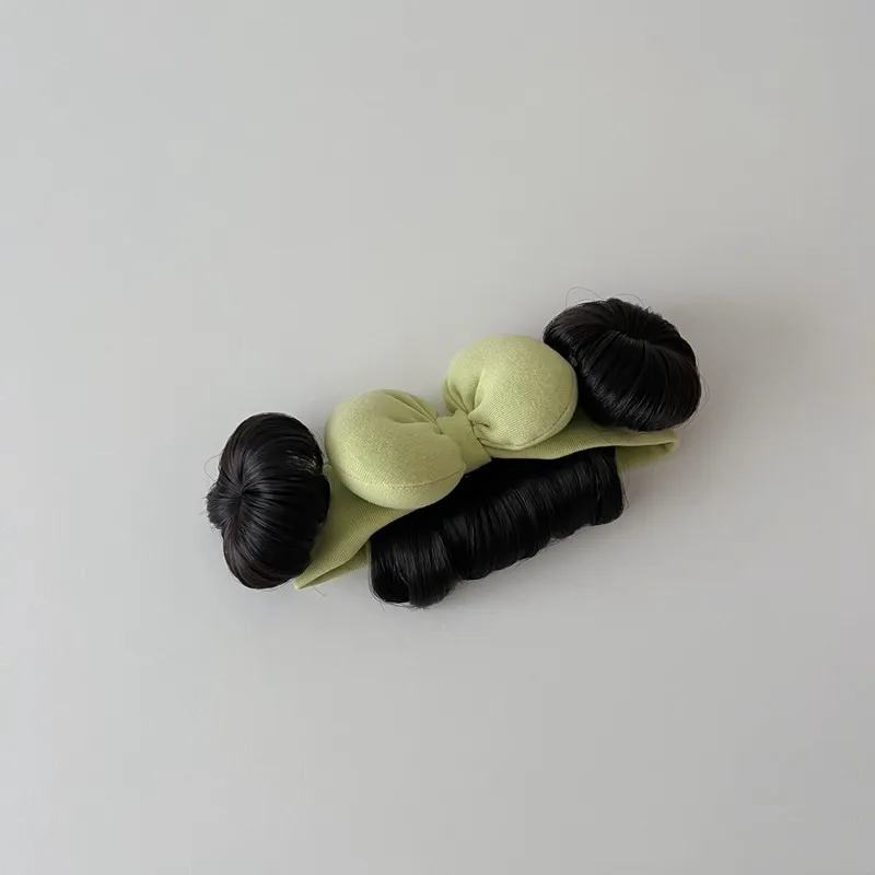 Color: light green - New Year Hair Accessories Cute Bow Baby Girl Wig Hat Hairpiece Christmas Newborn Children Kids Girls Cosplay Headbands Headwear