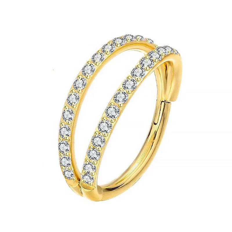 Metal color: ROSE GOLD COLOR, Main Stone Color: black - G23 Titanium Piercing Hinged Segment Hoops CZ Stone Nose Rings Ear Cartilage Tragus Helix Earrings Piercing Body Jewelry
