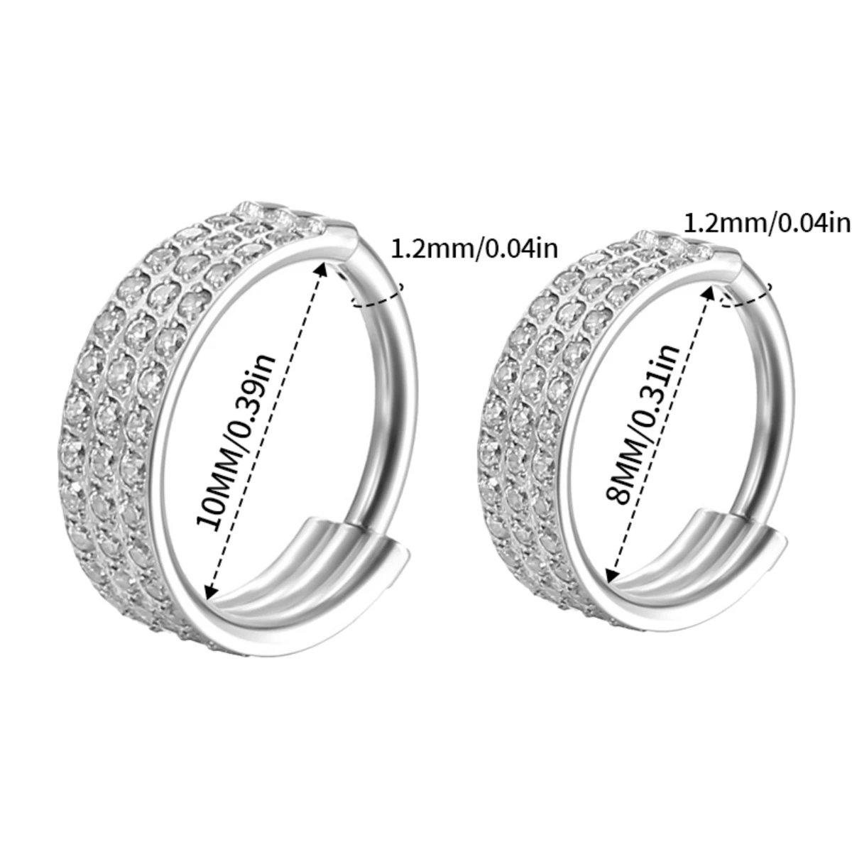 Metal color: ROSE GOLD COLOR, Main Stone Color: black - G23 Titanium Piercing Hinged Segment Hoops CZ Stone Nose Rings Ear Cartilage Tragus Helix Earrings Piercing Body Jewelry