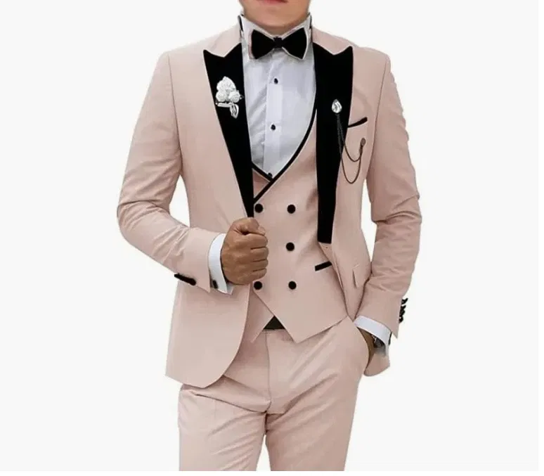 Color: Burgundy, Size: XXXL - Pink Prom Suit for Men 3 Piece Jacket Vest Pants Set Peaked Lapel Blazer Outfit Costume Birthday Party