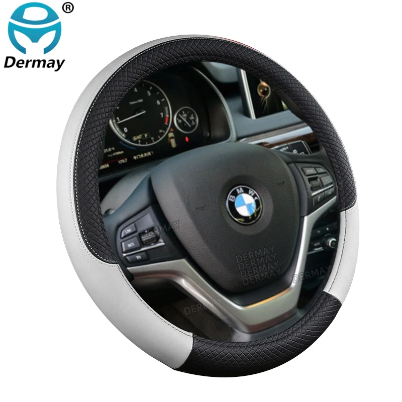 Color Name: WHITE - 9 Color Sport Auto Steering Wheel Covers Anti-Slip Leather Car Steering-wheel Cover Car-styling Anti-catch Holder Protor