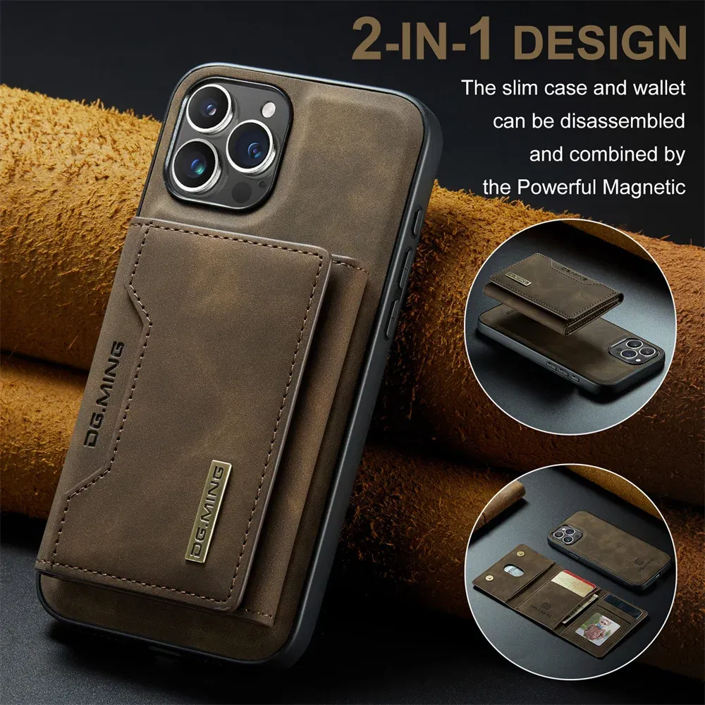 Color: Red, Material: Silicon - 2 In 1 Case For iPhone 16 15 14 13 12 11 Pro Max Plus XS Max XR 8 Plus SE 2022 Wallet Magnetic Leather Card Holder Pocket Cover