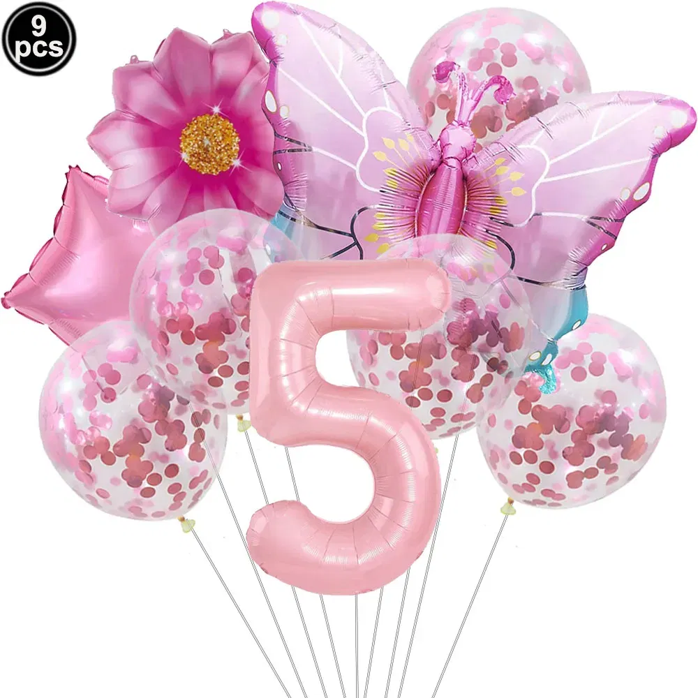 Color: Light Grey - Butterfly Balloon Set 32/40inch Number Balloon Princess Garden Decoration Girl Fairy Birthday Party Balloon