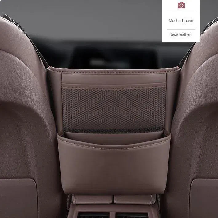 Color Name: Brown - Car Handbag Holder Between Seats Mutifuntional Leather Auto Seat Middle Storage Bag Hanging Tissue Box Phone Cup Map Organizer